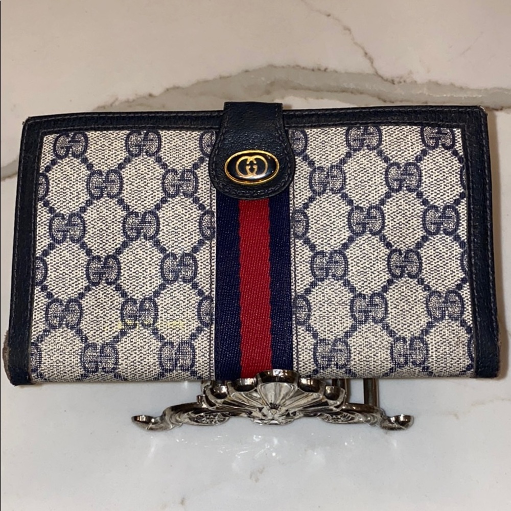 Gucci Vintage Full size Wallet red blue AUTHENTIC